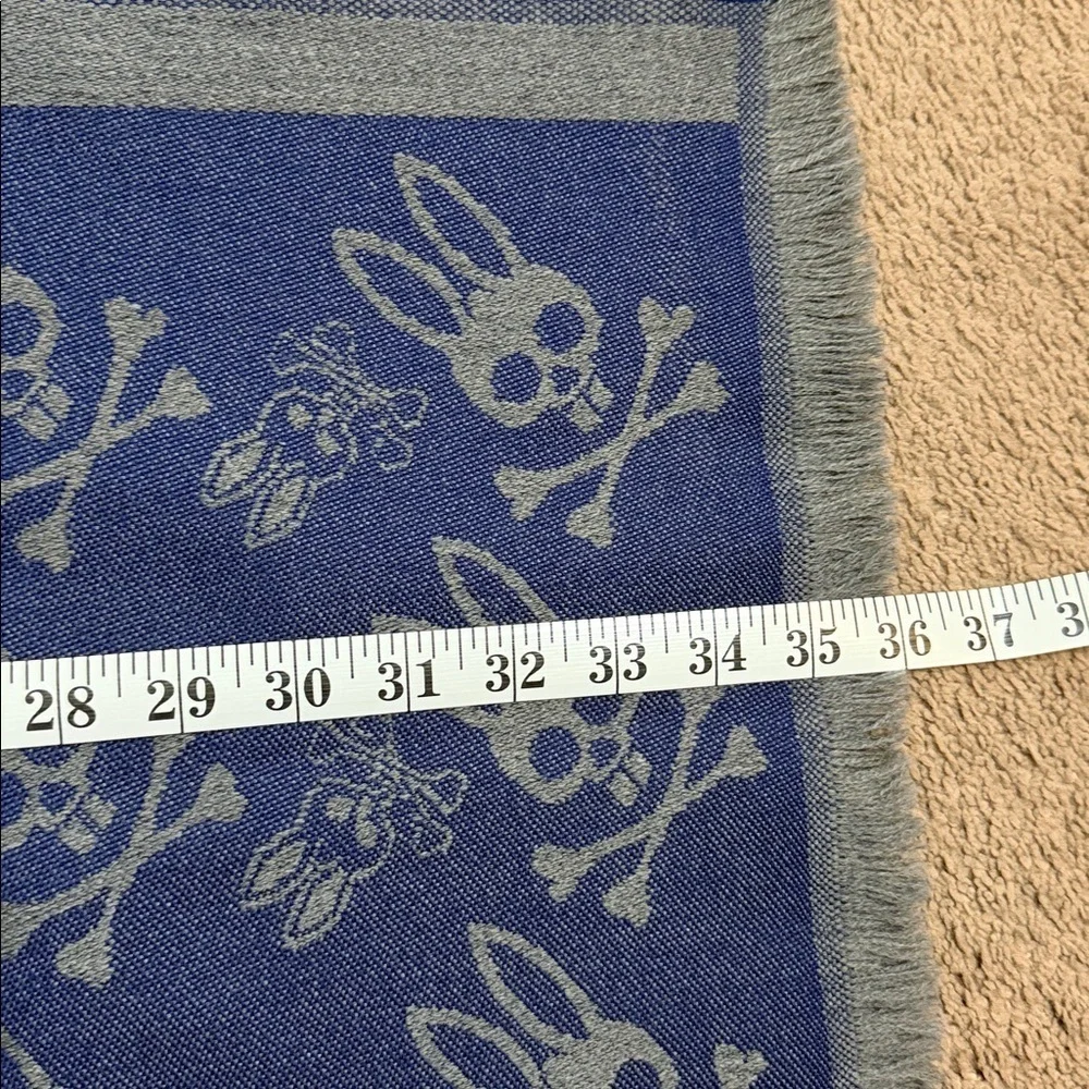 Psycho Bunny Gray And Blue Logo Wool Scarf
